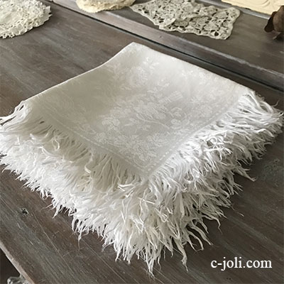 T2889 フランスアンティークリネンテーブルナプキン/リネンクロス6枚　ダマスク織リネン 40x40cm