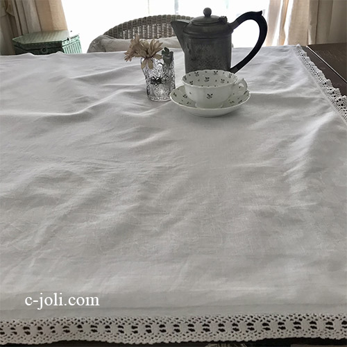 T2993 イギリスアンティークリネンテーブルクロス ダマスク織リネン