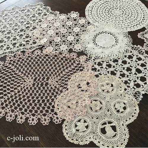 T3056 イギリスアンティークレースドイリー8枚 タティングレース