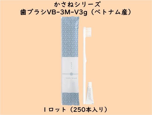 かさねシリーズ  歯ブラシVB-3M-V3g(ベトナム産)　 入数：250本　 単価：21円