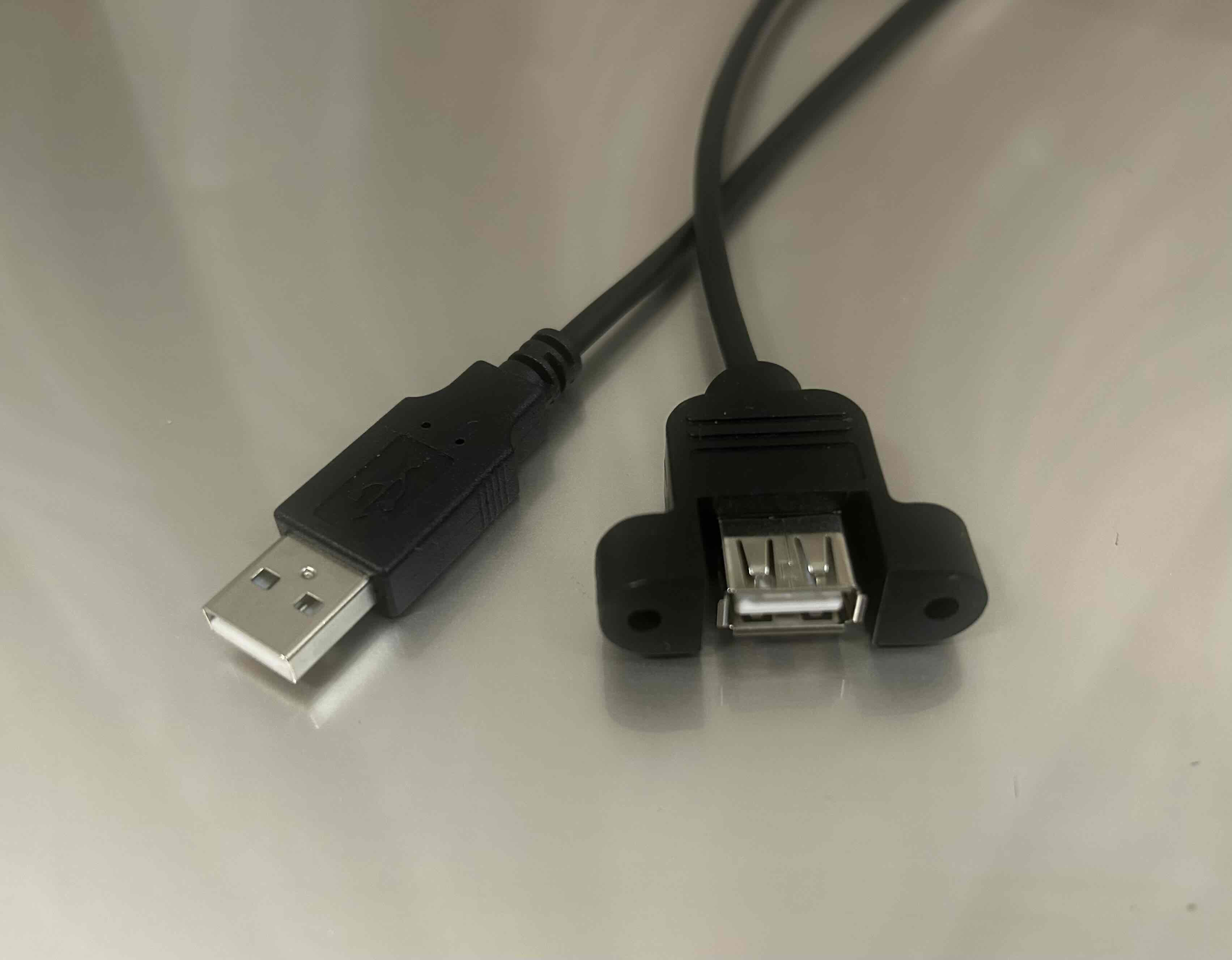 【USBパネルマウントケーブル　♯440ネジタイプ】USB2.0ケーブル    Aコネクタ オス－パネルマウントAコネクタ メス ＜USBパネルマウントケーブル中継用　取付ネジピッチ約30ｍｍ　♯440ネジ＞1.2ｍ　1.5ｍ　1.8ｍ