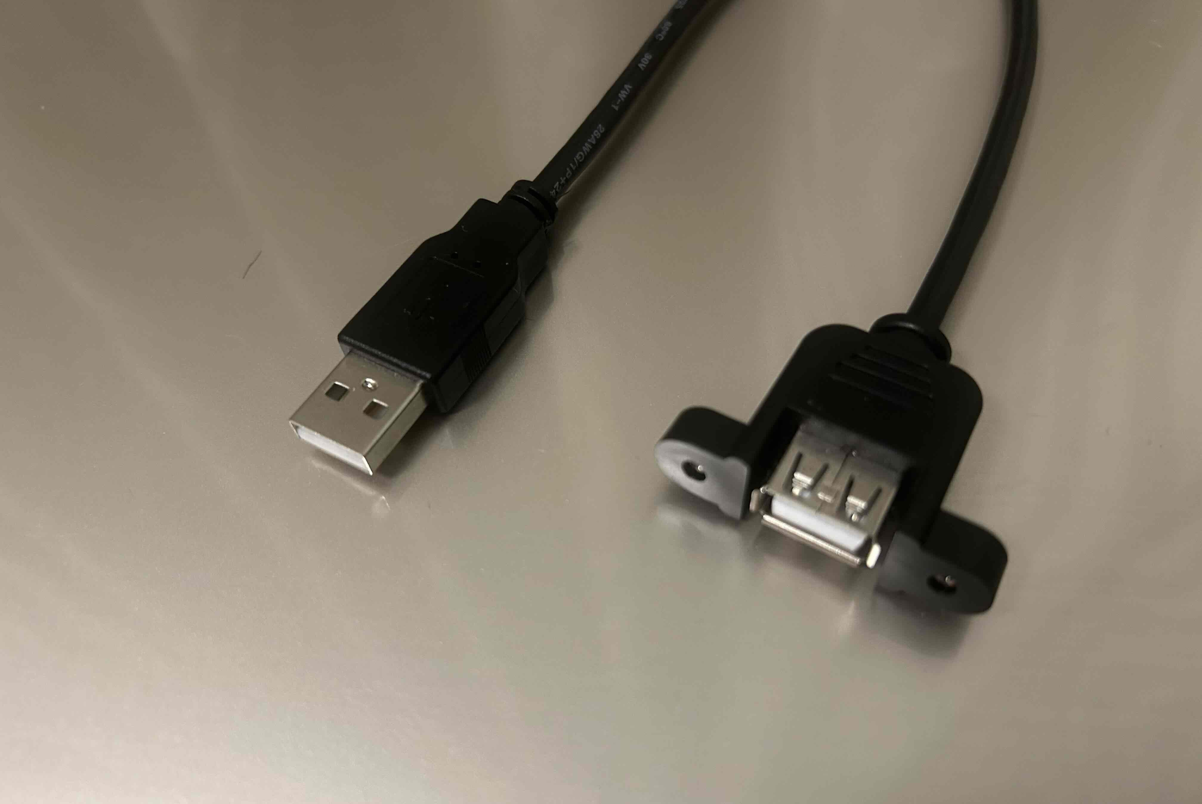 【USBパネルマウントケーブル】USB2.0ケーブル    Aコネクタ オス－パネルマウントAコネクタ メス ＜USBパネルマウントケーブル中継用　取付ネジピッチ約30ｍｍ＞USB2-AMPAF-**T