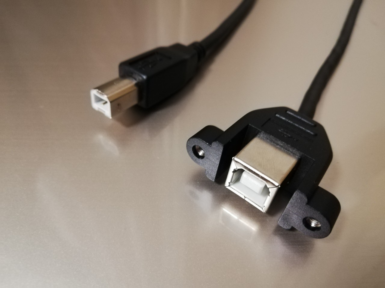 【USBパネルマウントケーブル】USB2.0ケーブル    Bコネクタ オス－パネルマウントBコネクタ メス ＜パネルマウント中継用ケーブル＞