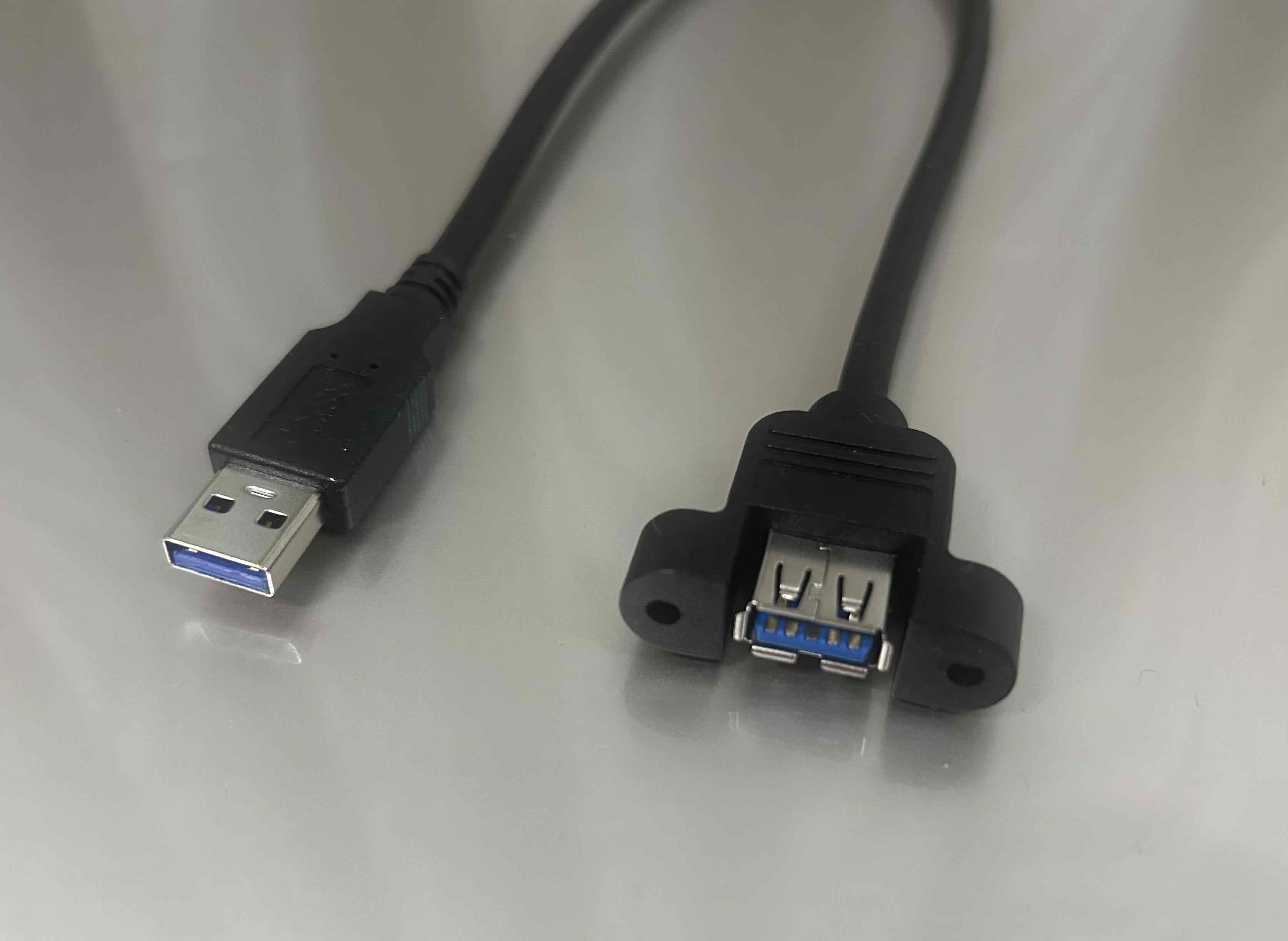 【USB3.0パネルマウントケーブル】USB3.0ケーブル    Aコネクタ オス－パネルマウントAコネクタ メス ＜USB3.0パネルマウントケーブル中継用　取付ネジピッチ約30ｍｍ＞0.3ｍ　0.6ｍ　0.9ｍ　1.2ｍ　1.5ｍ　1.8ｍ