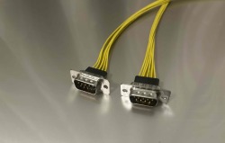 機器内　盤内配線ケーブル　D-SUB9芯ハーネスケーブル　（バラ線タイプ　UL1061　AWG24　黄色　オス－オス、フード無し　半加工）