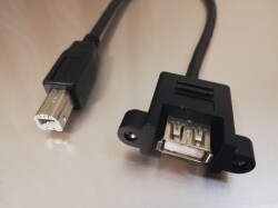 【USBパネルマウントケーブル】パネルマウントUSB2.0ケーブル    Bコネクタ オス－パネルマウントAコネクタ メス ＜パネルマウント中継アダプタケーブル　取付ネジピッチ30ｍｍ＞