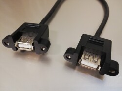 【USBパネルマウントケーブル】USB2.0ケーブル  両側パネルマウントAコネクタ メス ＜USBパネルマウントケーブル中継用　取付ネジピッチ30ｍｍ＞