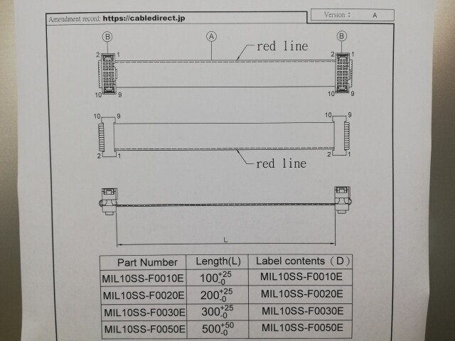 MILソケットケーブル 16pin フラットケーブル（メス－メス、ストレート