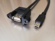 【USBパネルマウントケーブル】パネルマウントUSB2.0ケーブル    ミニBコネクタ オス－パネルマウントAコネクタ メス【シンプル結線】 ＜パネルマウント中継アダプタケーブル　取付ネジピッチ30ｍｍ＞