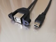 【USBパネルマウントケーブル】USB2.0ケーブル    ミニBコネクタ オス－パネルマウントBコネクタ メス　【シンプル結線】＜パネルマウント中継用ケーブル　取付ネジピッチ30ｍｍ＞