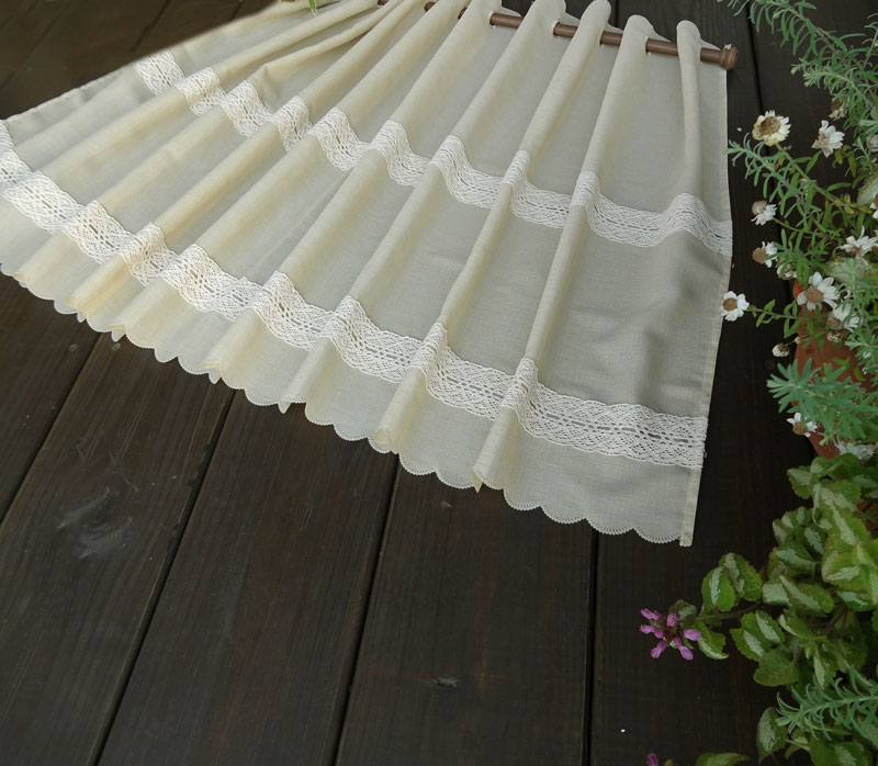 ハーフ幅【幅70縦70cm】リニューアル　レースが日本製になりました ナチュラルレース付き『カフェカーテン』セミロング