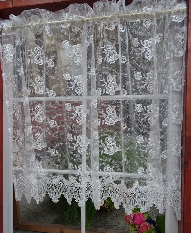 【丈90cm】 エレガントスタイル・カフェカーテン*ウエディングレースのような裾レース