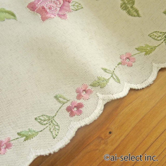 ピンク の 薔薇刺繍 ローズ 150×45cm 丈 カフェカーテン 上品 ローズ 
