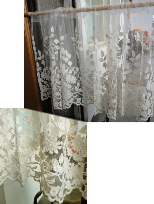 コットン刺繍のチュールカフェカーテン　ナチュラル可愛い～『カフェカーテン』 アイボリー 　北欧