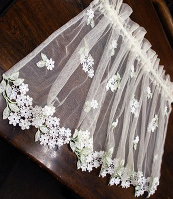 縦60cm】チュールに模様部分は、レースアップリケ『カフェカーテン
