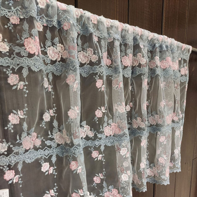 縦45cm 大人ローズ チュールレース カフェカーテン 幾重にも重ねる