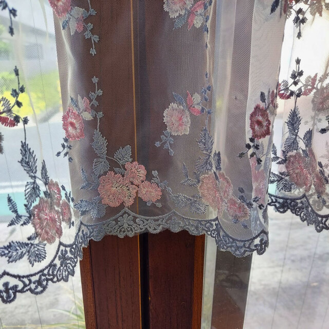 縦45cm 大人ローズ チュールレース カフェカーテン 幾重にも重ねる