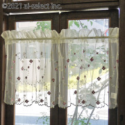 ロングセラー チュールと小花刺繍★【縦45ｃｍ】永遠の人気『カフェカーテン』赤い小花刺繍　上質チュール　クラシック　おすすめ小窓用