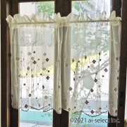 ロングセラー  チュールと小花刺繍★【縦60ｃｍ】永遠の人気『カフェカーテン』赤い小花刺繍　上質チュール　クラシック　おすすめ小窓用