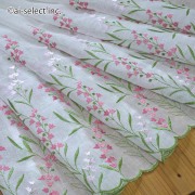 カフェカーテン 即納 可愛い　ピンク 花柄刺繍 130×45cm　半透明　スラブオーガンジー　可愛い　おしゃれ　シンプル　風水　ラッキーカラー　グリーン　小窓用 さわやか　清楚　小花刺繍　リビング　ダイニング　玄関　キッチン　はるめく　新年　お正月