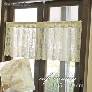【縦30cm】大人のベリーショート　カフェカーテン　チュールレースなのに刺繍いっぱいなので 目隠し　薄ベージュ　 ふんわり 優しいカラー アイボリー 刺繍　レース　　お花　可愛い 花柄　おしゃれ　刺繍　模様替え 上品　ふわり エレガント クラシカル　アイセレクト
