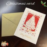 大人の クリスマスカード ホワイトツリー レザーカット 二つ折り おしゃれ かわいい Xmas グリーティングカード 定形内 封筒付き 赤 金 レッド ゴールド レース屋さん メッセージカード ギフト 贈り物 プレゼント 立体 切り絵 日本製