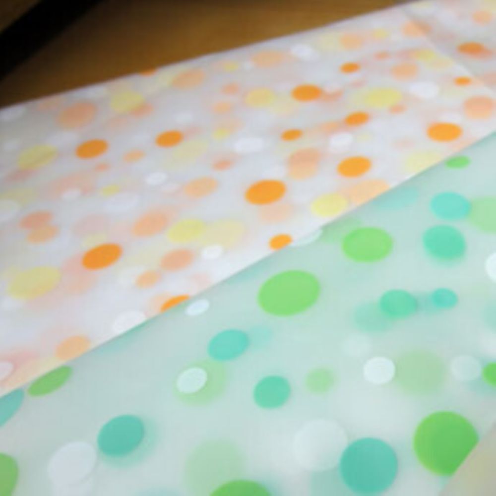 【縦60cm】浴室や脱衣所に 遮像カフェカーテン 【ドロップ模様】 (オレンジ/グリーン)