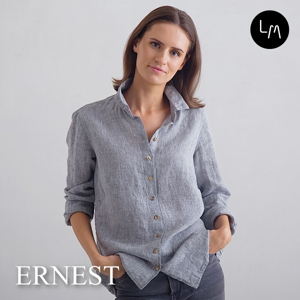 リネンミー LinenMe リネン シャツ エルネスト グラファイトメランジ　リネン100％　リトアニア製　プレウォッシュ加工済み