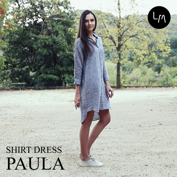 リネンミー LinenMe リネン シャツドレス ポーラ ネイビーメランジ　リネン100％　リトアニア製　プレウォッシュ加工済み