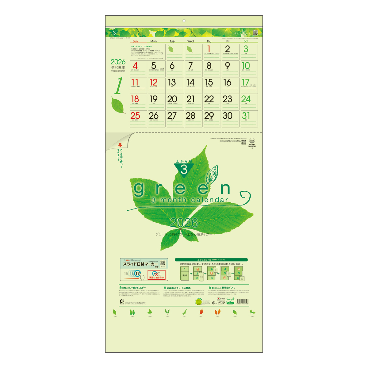 【TD-787】月表 TD-787 グリーン3ヶ月eco(上から順)