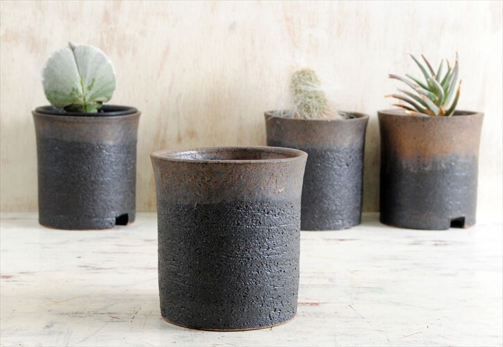 新品 信楽焼 寸胴鉢 金彩 3.5号 陶器鉢 植木鉢 おしゃれ サボテン 塊根植物 コーデックス アガベ 多肉植物に