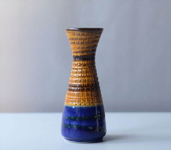 ドイツ製 Dumler&Breiden ブルーｘブラウン 陶器の花瓶 花器 一輪挿し ミッドセンチュリー期 フラワーベース ヴィンテージ