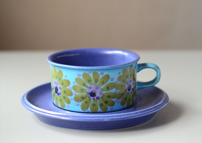 希少！ARABIA アラビア Hilkka Liisa Ahola ティーカップ＆ソーサー ターコイズ HLA ヒルッカリーサアホラ 北欧 アンティーク