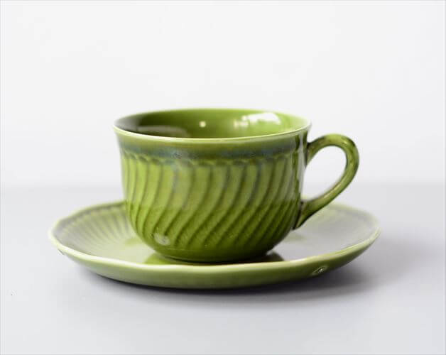 1960年代 ベルギー製 BOCH ボッホ Trianon Olive Green カップ&ソーサー トリアノン 磁器 アンティーク ヴィンテージ_250212