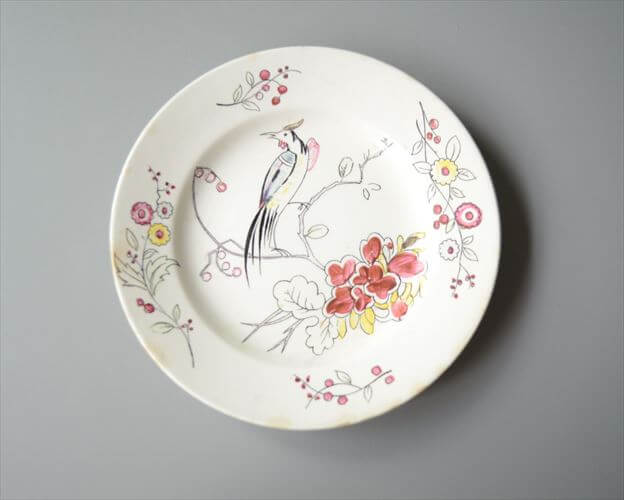 1920～30年代頃 ベルギー製 ヴィンテージ BOCH D.2082 vogel 17.5cm プレート ボッホ お皿 磁器 陶器 アンティーク_250725