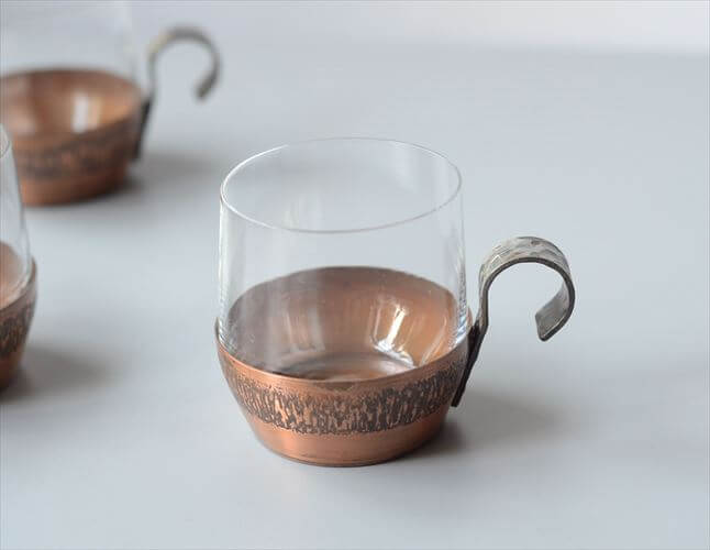 ドイツから グラスカップ クリア×銅ホルダー コパー ガラスカップ ヴィンテージ アンティーク_250826