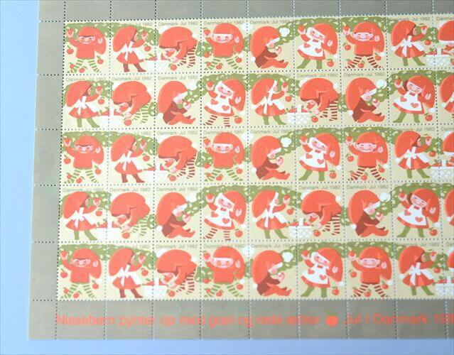 デッドストック デンマーク 1982年 かわいいクリスマスシール 1シート 50枚 切手 北欧ヴィンテージ アンティーク