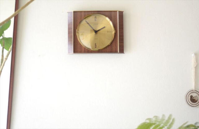 ドイツ製 Kaiser 木製x真鍮 壁時計 壁掛け 木製 ブラス クロック