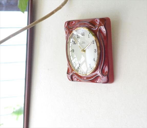 ドイツ製 Diehl FatLavaレッドの壁時計 陶器 壁掛け セラミック