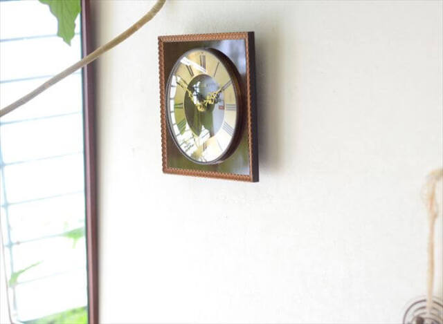 ドイツ製 ZentRa 真鍮ｘチーク色ウッド 壁時計 ブラス 壁掛け クロック ミッドセンチュリー ヴィンテージ アンティーク