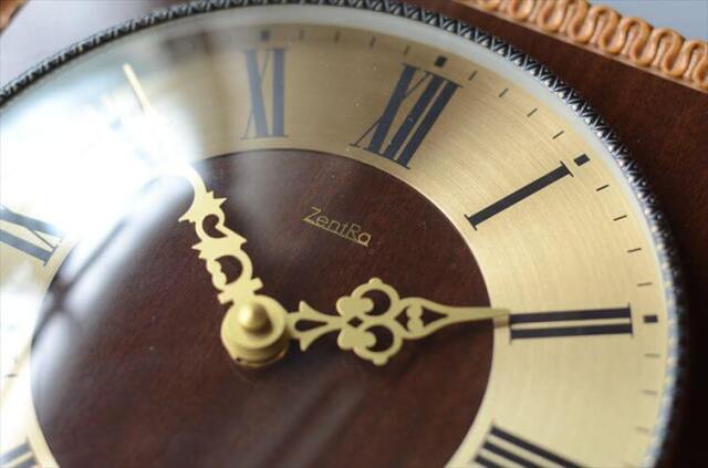 ドイツ製 ZentRa 真鍮ｘチーク色ウッド 壁時計 ブラス 壁掛け クロック ミッドセンチュリー ヴィンテージ アンティーク