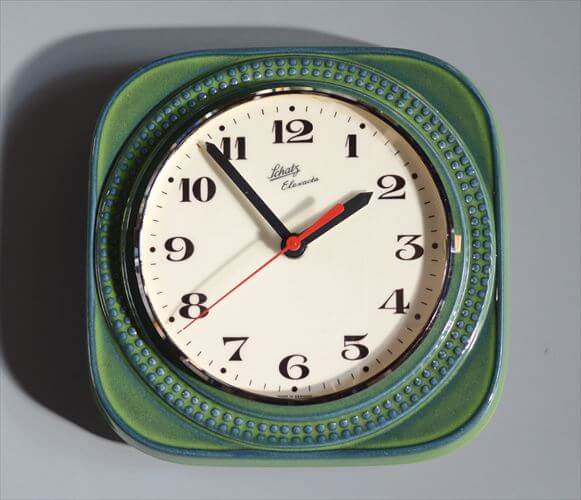 ドイツ製 Schatz きれいなエメラルド陶器の壁時計 壁掛け セラミッククロック ヴィンテージ アンティーク