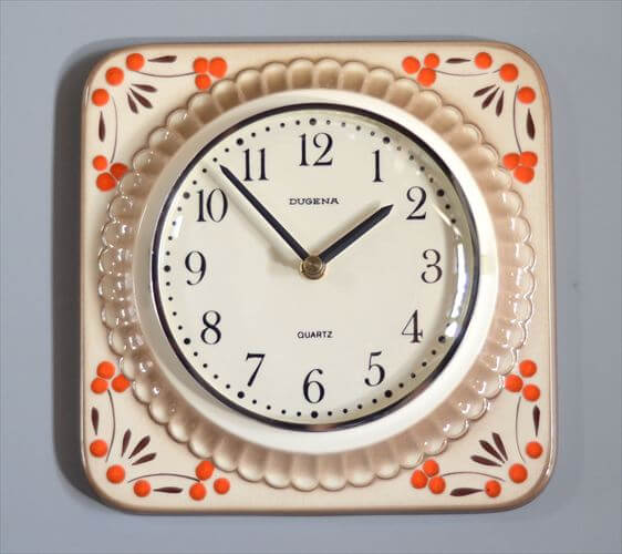 ドイツ製 DUGENA 花の絵付けの陶器 壁時計 新品クウォーツ交換済み 壁掛け セラミッククロック ヴィンテージ アンティーク