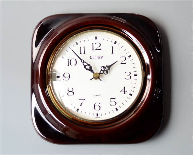 ドイツ製 Cunibert きれいなブラウン陶器 壁時計 電池式 壁掛け時計 セラミック キッチンクロック アンティーク