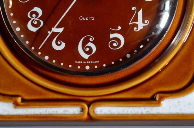 ドイツ製 Schatz きれいなバイカラーブラウン陶器の壁時計 壁掛け セラミッククロック ヴィンテージ アンティーク