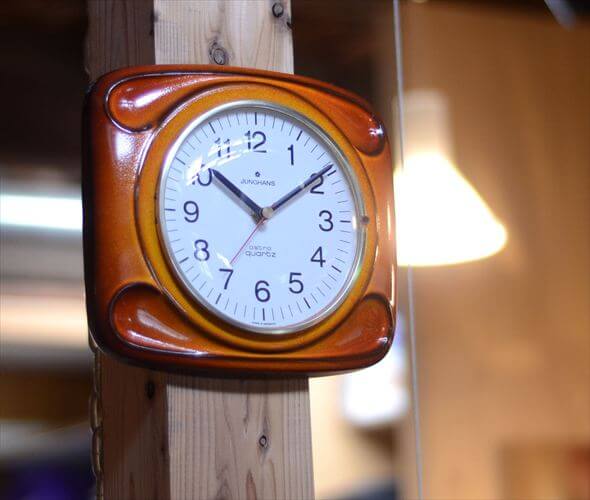 ドイツ製 Junghans きれいなブラウンxオレンジ陶器 壁時計 新品