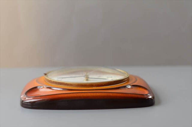 ドイツ製 Junghans きれいなブラウンxオレンジ陶器 壁時計 新品