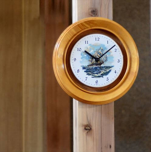イングランド製 H&R Johnson陶器と木製の壁時計 船の絵付け 電池式 壁時計 イギリス 英国 ヴィンテージ