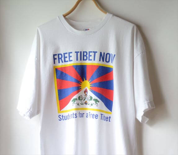 USA製 00's Free Tibet チベット解放メッセージ Tシャツ sizeL ホワイト メンズ レディース ヴィンテージ 古着