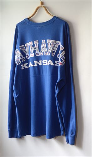 USA古着 KANSAS Univ JAYHAWKS カレッジ ロンT メンズM 長袖Tシャツ ブルー 大学 アメリカ古着